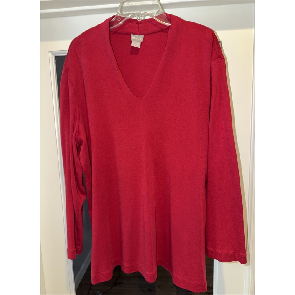Chico's Red Sweater V-Neck Size 3